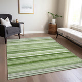 Homeroots 3' X 5' Artichoke Green Striped Washable Non Skid Indoor Outdoor Area Rug Aloe Polyester 560981