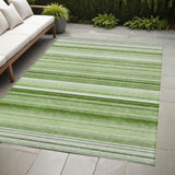 Homeroots 5' X 8' Artichoke Green Striped Washable Indoor Outdoor Area Rug Aloe Polyester 560982