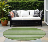 Homeroots 8' X 8' Artichoke Green Round Striped Washable Indoor Outdoor Area Rug Aloe Polyester 560983