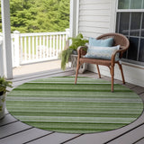 Homeroots 8' X 8' Artichoke Green Round Striped Washable Indoor Outdoor Area Rug Aloe Polyester 560983