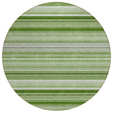 Homeroots 8' X 8' Artichoke Green Round Striped Washable Indoor Outdoor Area Rug Aloe Polyester 560983