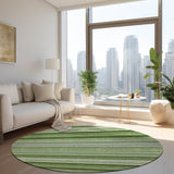 Homeroots 8' X 8' Artichoke Green Round Striped Washable Indoor Outdoor Area Rug Aloe Polyester 560983