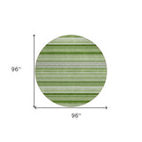 Homeroots 8' X 8' Artichoke Green Round Striped Washable Indoor Outdoor Area Rug Aloe Polyester 560983