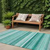 Homeroots 2' X 8' Aqua Striped Washable Indoor Outdoor Runner Rug Aqua Polyester 560988