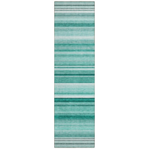 Homeroots 2' X 8' Aqua Striped Washable Indoor Outdoor Runner Rug Aqua Polyester 560988