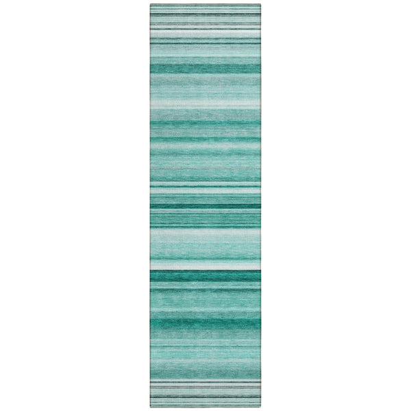 Homeroots 2' X 8' Aqua Striped Washable Indoor Outdoor Runner Rug Aqua Polyester 560988