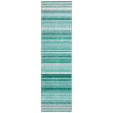 Homeroots 2' X 8' Aqua Striped Washable Indoor Outdoor Runner Rug Aqua Polyester 560988