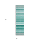 Homeroots 2' X 8' Aqua Striped Washable Indoor Outdoor Runner Rug Aqua Polyester 560988