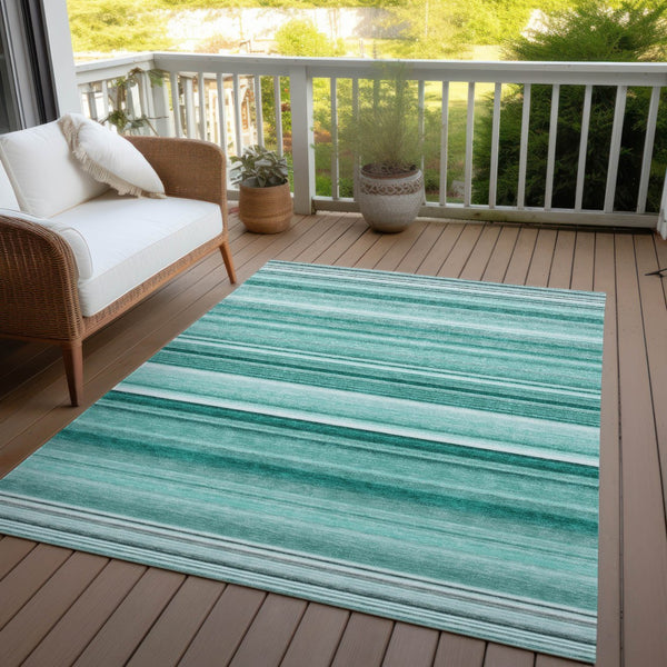 Homeroots 5' X 8' Stylish Striped Washable Indoor Outdoor Area Rug – Perfect For Kids, Pets & Easy Care Aqua Polyester 560991