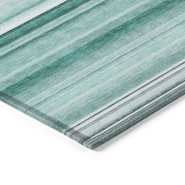 Homeroots 5' X 8' Stylish Striped Washable Indoor Outdoor Area Rug – Perfect For Kids, Pets & Easy Care Aqua Polyester 560991