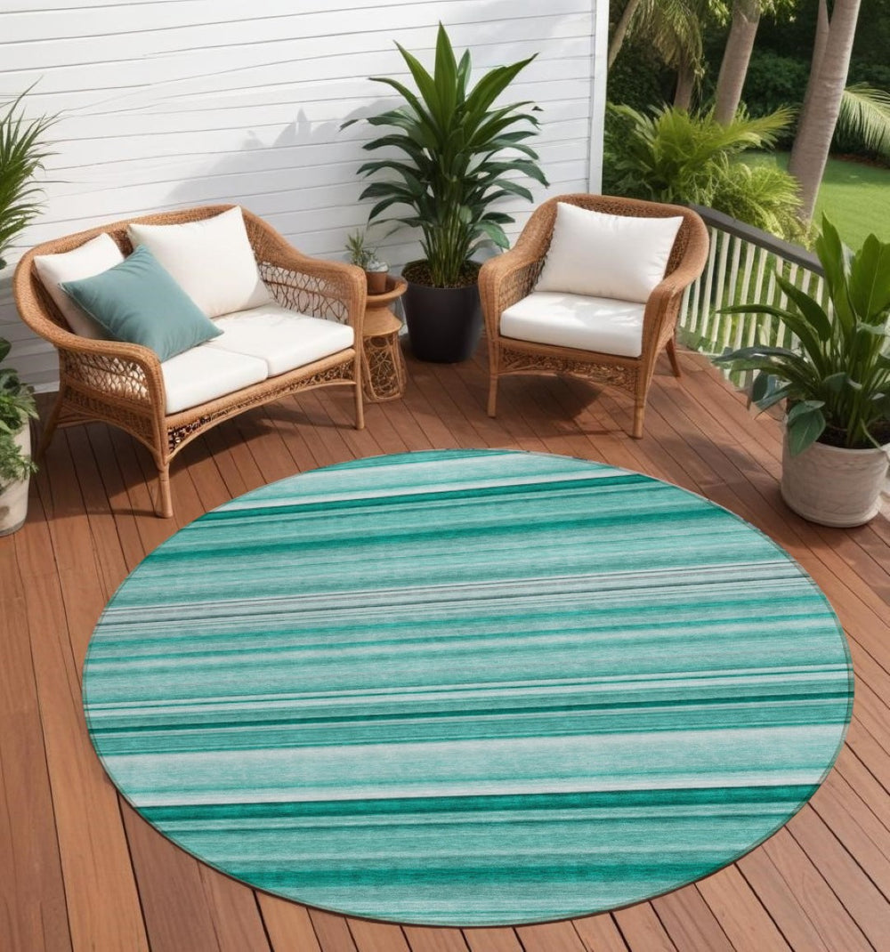 HomeRoots 5' Washable Artichoke Green Striped Area Rug for Indoor and Outdoor Spaces - Durable, Non-Slip Design Aqua 560992