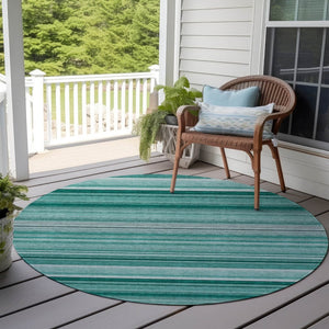 HomeRoots 5' Washable Artichoke Green Striped Area Rug for Indoor and Outdoor Spaces - Durable, Non-Slip Design Aqua 560992