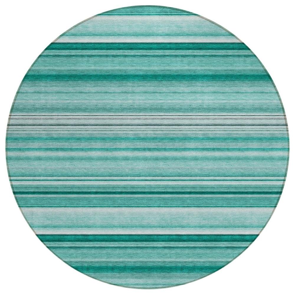 HomeRoots 5' Washable Artichoke Green Striped Area Rug for Indoor and Outdoor Spaces - Durable, Non-Slip Design Aqua 560992