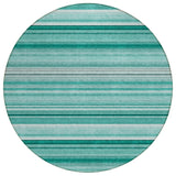 Homeroots 8' X 8' Aqua Round Striped Washable Indoor Outdoor Area Rug Aqua Polyester 560992