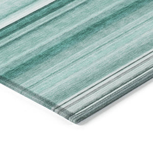 HomeRoots 5' Washable Artichoke Green Striped Area Rug for Indoor and Outdoor Spaces - Durable, Non-Slip Design Aqua 560992