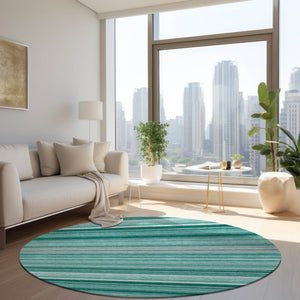 HomeRoots 5' Washable Artichoke Green Striped Area Rug for Indoor and Outdoor Spaces - Durable, Non-Slip Design Aqua 560992