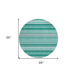 Homeroots 8' X 8' Aqua Round Striped Washable Indoor Outdoor Area Rug Aqua Polyester 560992