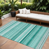 Homeroots 8' X 10' Aqua Striped Washable Indoor Outdoor Area Rug Aqua Polyester 560993