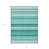 Homeroots 9' X 12' Aqua Striped Washable Indoor Outdoor Area Rug Aqua Polyester 560994