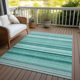 Homeroots 9' X 12' Aqua Striped Washable Indoor Outdoor Area Rug Aqua Polyester 560994