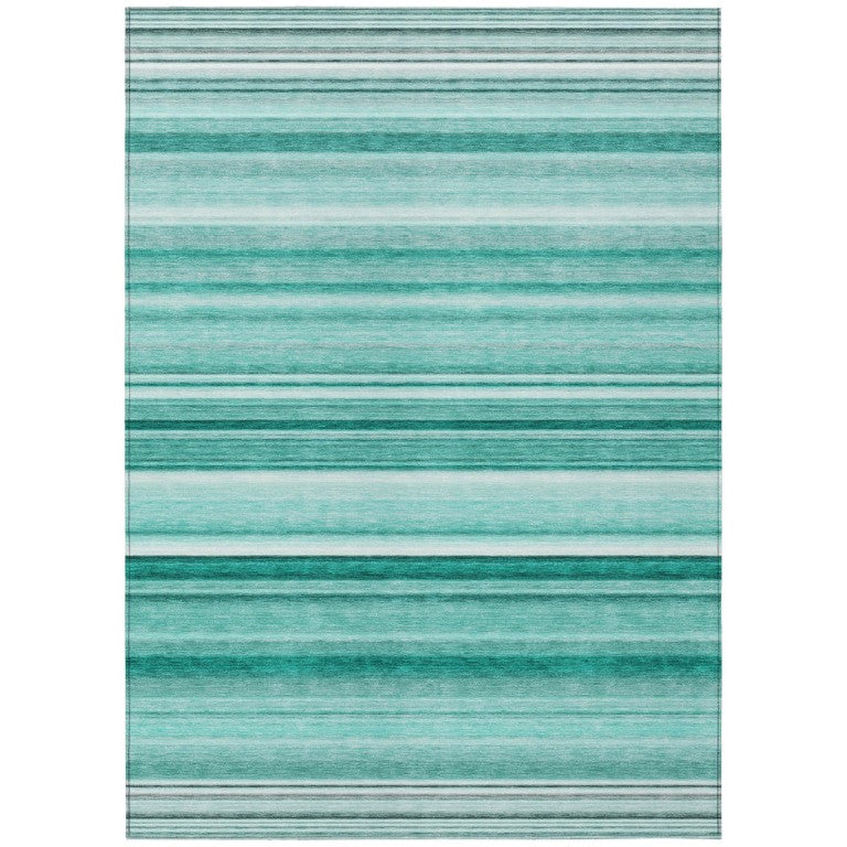 HomeRoots Aqua Stripe Machine Washable Indoor Outdoor Rug with Uv Protection for Patios and Family Rooms 10' x 14' 560995