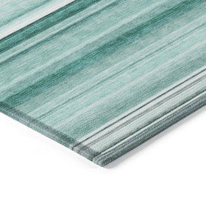 Homeroots 5' X 8' Stylish Striped Washable Indoor Outdoor Area Rug – Perfect For Kids, Pets & Easy Care Aqua Polyester 560995