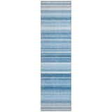 Homeroots 8' Runner Blue Striped Washable Non Skid Indoor Outdoor Runner Rug Blue Polyester 560997