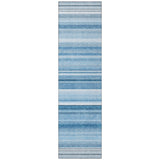 Homeroots 8' Runner Blue Striped Washable Non Skid Indoor Outdoor Runner Rug Blue Polyester 560997