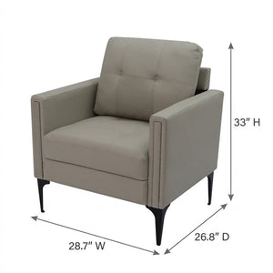 English Elm 1pc Faux Leather Accent Armchair Padded Seat Tailored Stitching Contemporary Living Room Beige B011P479603