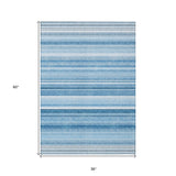 Homeroots 3' X 5' Blue Striped Washable Non Skid Indoor Outdoor Area Rug Blue Polyester 560999