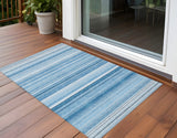 Homeroots 3' X 5' Blue Striped Washable Non Skid Indoor Outdoor Area Rug Blue Polyester 560999