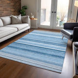 Homeroots 3' X 5' Blue Striped Washable Non Skid Indoor Outdoor Area Rug Blue Polyester 560999