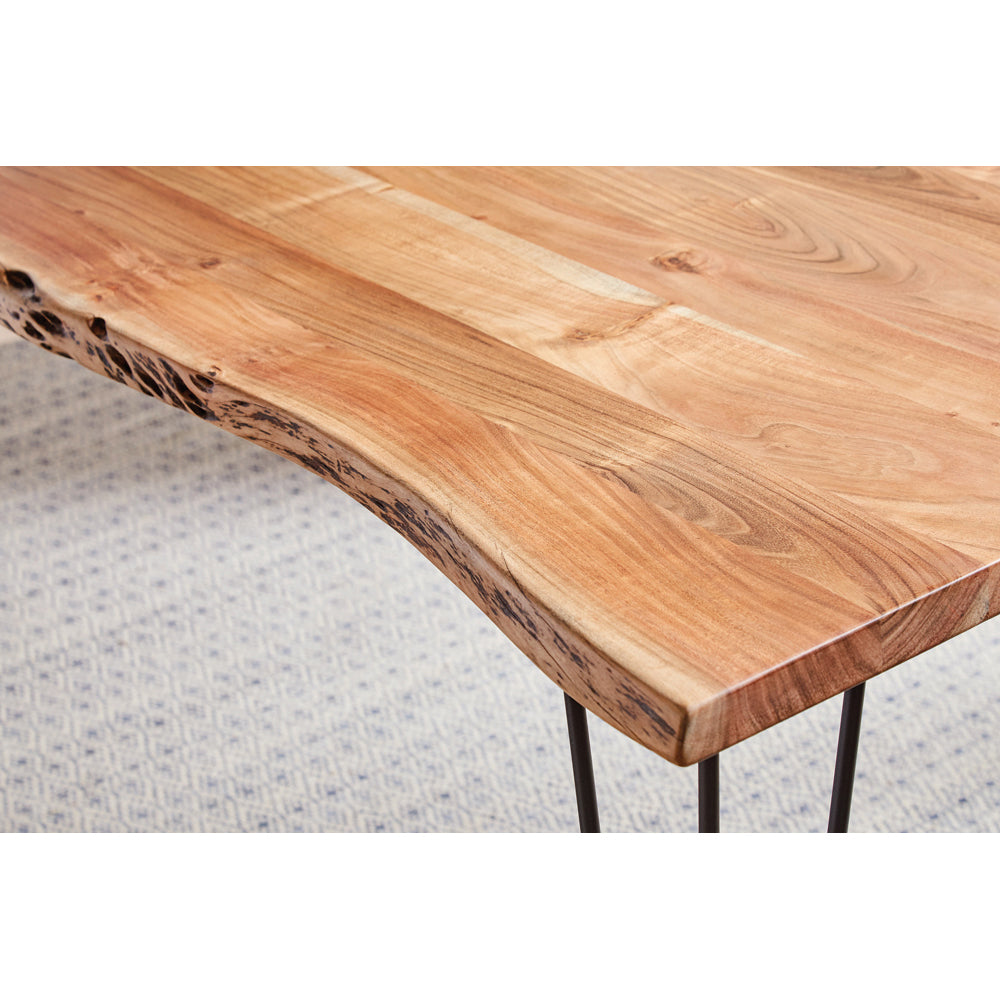 English Elm Shanahan Acacia Dining Table with Live Edge Top, Rustic Grain Finish & Minimalist Metal Legs for Durable Style B062S00656