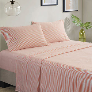 JLA Home Madison Park Essentials - Stripe Coral Aqua Stripe Comforter Set with Sheets, OEKO‑TEX, Antimicrobial, Fits up to 14" Mattresses MPE10-1077