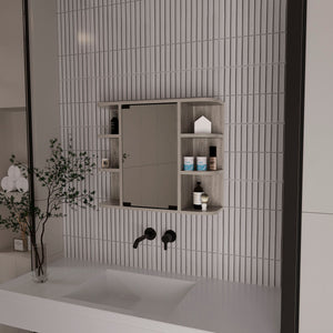English Elm Roseburg Elegant 9-Shelf Medicine Cabinet with Center Mirror Door and Six Open Display Shelves for Bath Light Gray B06280465
