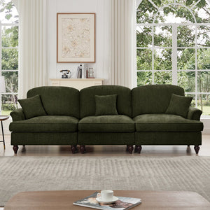 English Elm Elegant Mid Century 3-Seater Sofa With Flared Arms & Removable Skirts – Versatile Green Chenille Comfort W3041S00266