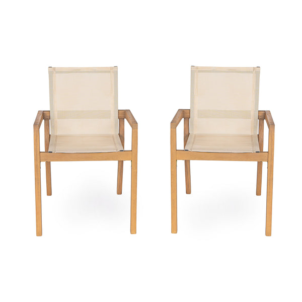 English Elm Christopher Knight Home® - BELFAST Teak Frame Outdoor Dining Chairs Set of 2 — Beige Mesh Comfort, Durable Weather-Resistant Design N762P240699A