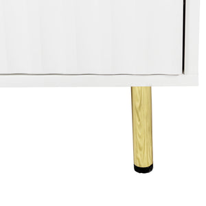 English Elm 3-Door Fluted Sideboard with Gold Handles, 55" White Buffet Cabinet for Kitchen Dining Living Room W2282P220597