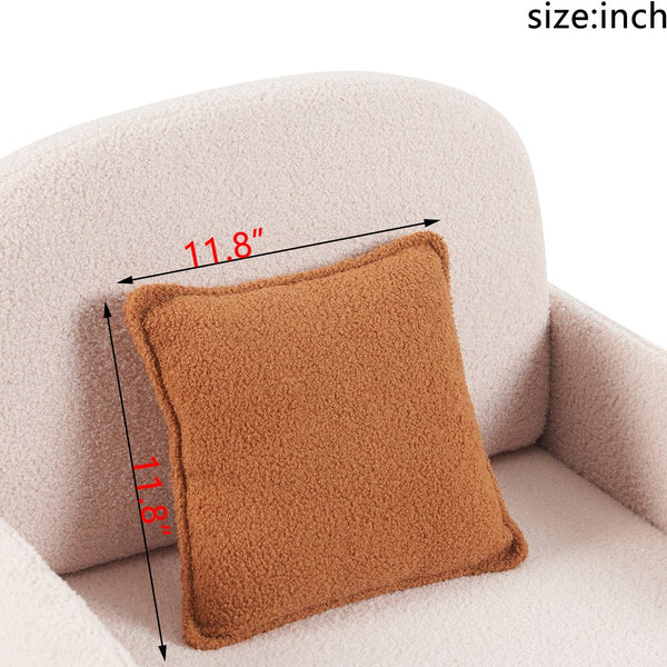 English Elm Furniture Fluffy Sherpa 2-in-1 Pet-Friendly Upholstered Barrel Armchair with Lumbar Pillow, Cream White Cozy Retreat for Living Room Bedroom Office N843P331158C