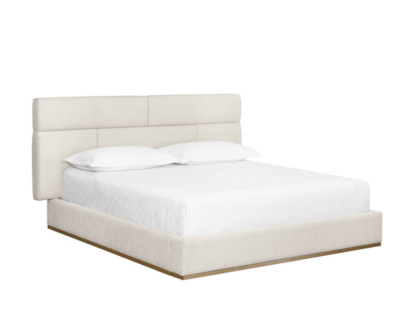 Sunpan Beckham Bed - Modern Tufted Design with Antique Brass Finish and No Box Spring Needed for Comfort King