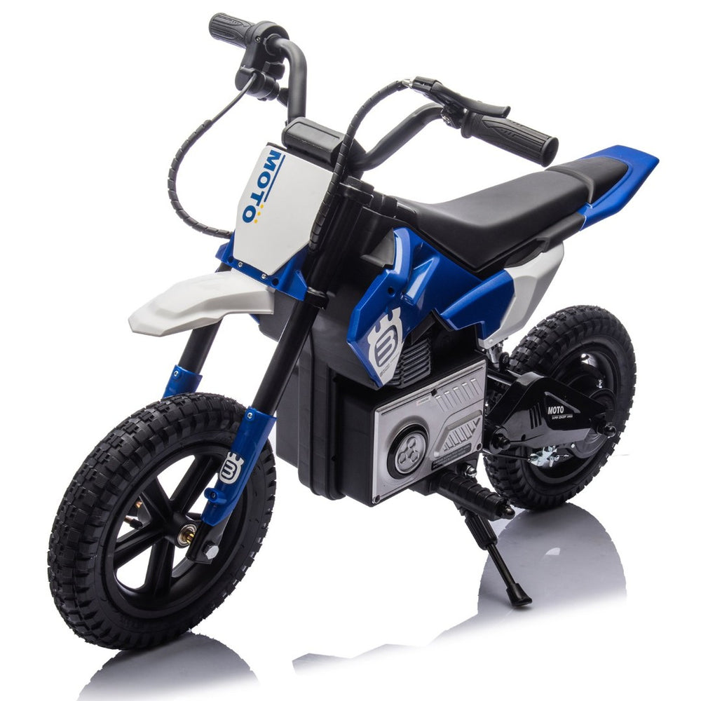 English Elm 24v Kids Electric Motocross Motorcycle 200w Hub Motor Suspension Led Bluetooth Audio Blue W1578P225048