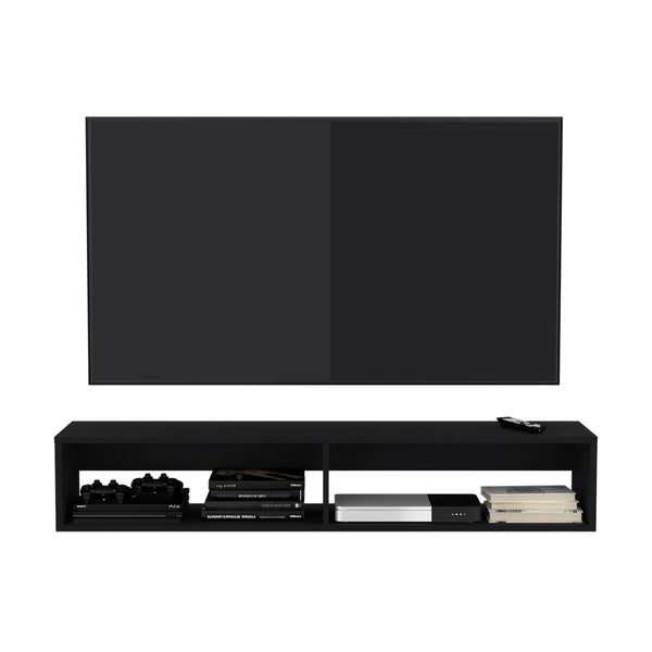 English Elm Warrior 59" Floating TV Stand with Two Open Shelves, Cable Management, Sturdy Wall-Mounted Design Black 65 L x 18 W x 3.6 H B200P240262