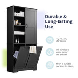 English Elm Bathroom Storage Cabinet With Doors and Drawers, Tilt-Out Laundry Hamper, Multiple Storage Space, Freestanding Style, Open Shelve, Adjustable Shelf, Black