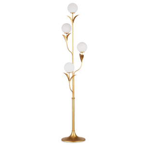 Rossville Contemporary Gold Leaf Floor Lamp with Globe Bulbs and Elegant Nature-Inspired Design