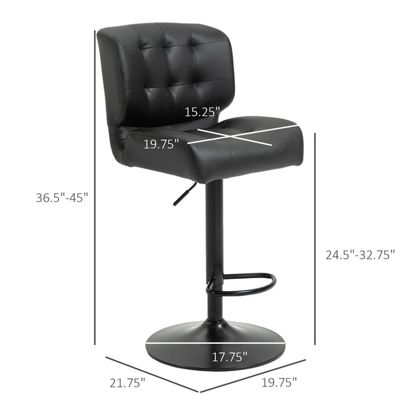 English Elm Homcom Set Of 2 Adjustable Bar Stools With Thick Cushions And Metal Footrest For Home Bars, Black W2225P217131