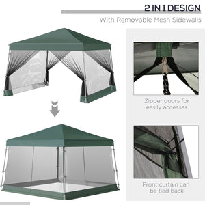 English Elm Outsunny Adjustable Slant Leg Canopy Tent With Mesh Netting & Carry Bag - Instant Sun Shelter, Green W2225P200729-GIGA