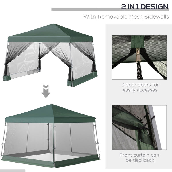 English Elm Outsunny Adjustable Slant Leg Canopy Tent With Mesh Netting & Carry Bag - Instant Sun Shelter, Green W2225P200729-GIGA
