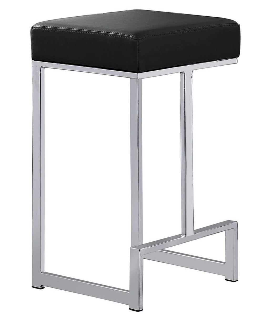 English Elm 25 in Backless Faux Leather Counter Stools with Polished Silver Pedestal Base Set of 2 Black B011P496842