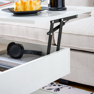 English Elm 39.3" Lift Top Coffee Table with Hidden Storage, 2 Drawers, Adjustable LED Ambience Lights and Durable Lift Mechanism White W3871P368909