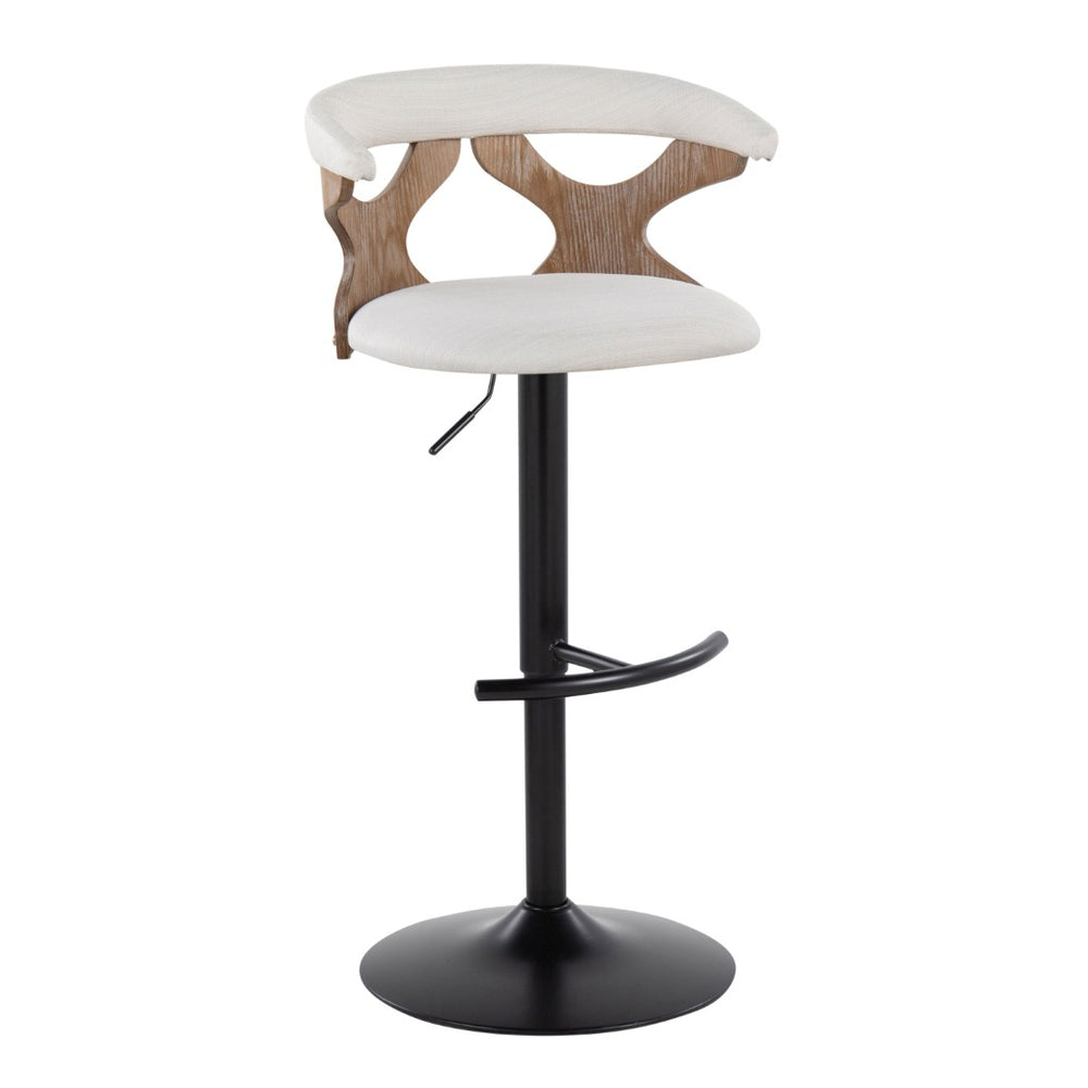 English Elm Contemporary Swivel Barstools with Cut-out Back Faux Leather Seat and Wood Accents Set Cream B202S00860